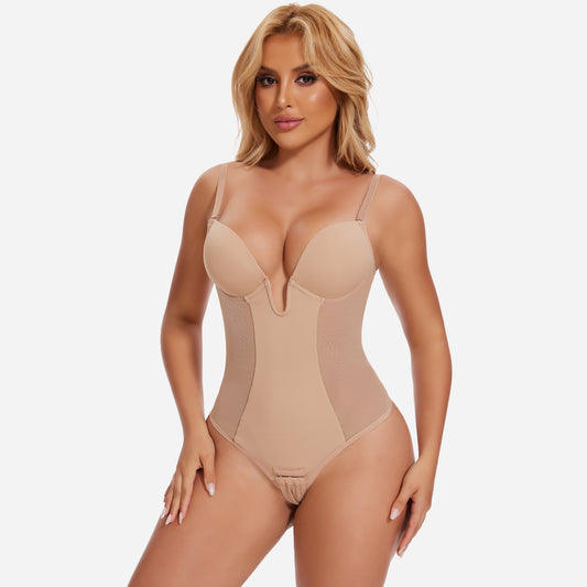 Joyshaper Built in Bra U-Plunge Backless Shapewear Thong Bodysuit