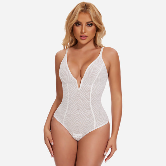 Joyshaper Deep V Lace Shapewear Corset Thong Bodysuit