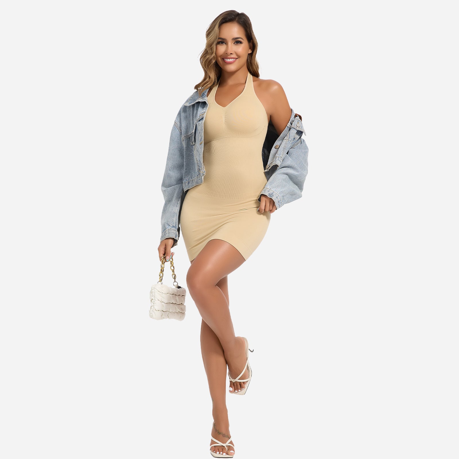 Joyshaper Halter Slip Dress Shapewear with Removable Cups Tummy Control Nude / S Joyshaper Halter Slip Dress Shapewear with Removable Cups Tummy Control Nude / S