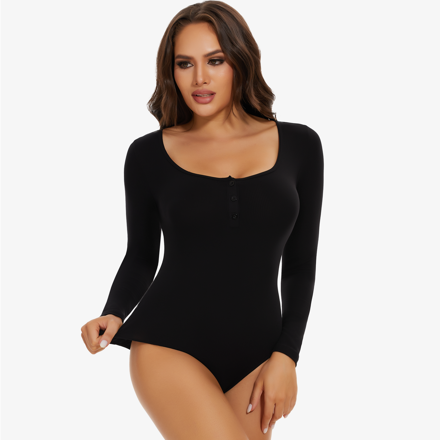 Joyshaper Ribbed Henley Long Sleeve Bodysuit