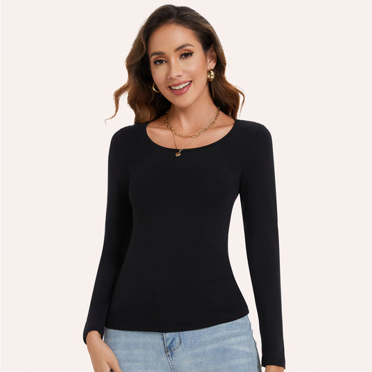 Joyshaper Scoop Neck T Shirt Slim Fit Long Sleeve Tops Tee