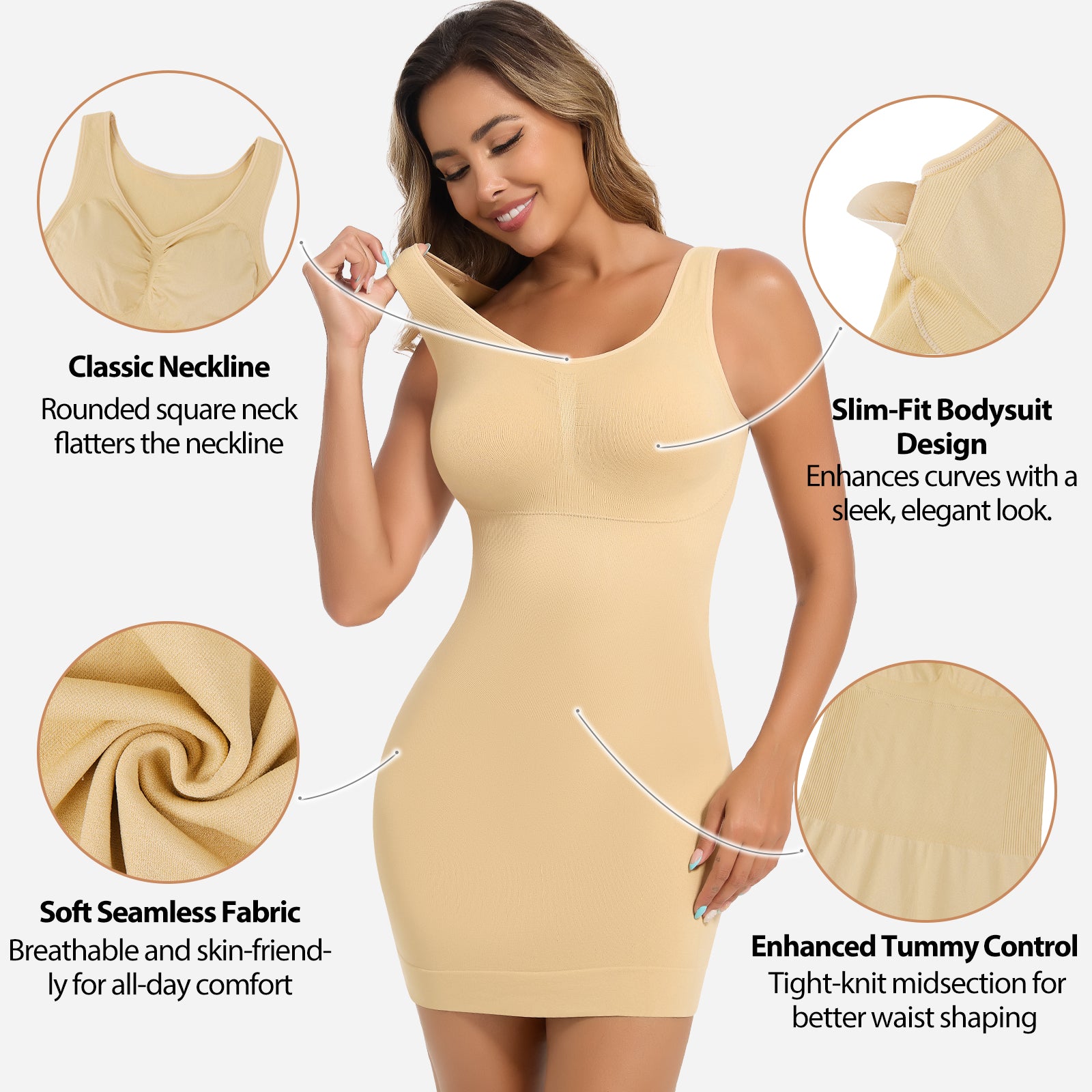 Joyshaper Shapewear Slip Dress with Built-in Bra & Tummy Control Nude / 2XL