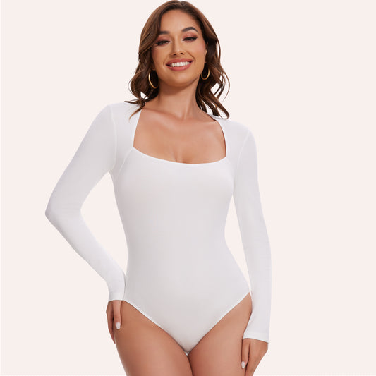 Joyshaper Slim Square Neck Bodysuit Long Sleeve Top