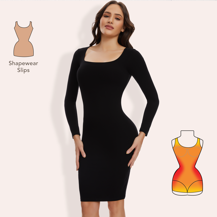 Eco-friendly Square-neck Shaper Snatched Seamless Dress - THE BODY FIX