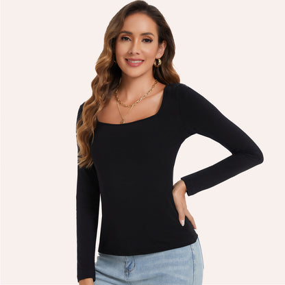 Joyshaper Square Neck T Shirt Slim Fit Long Sleeve Tops Tee