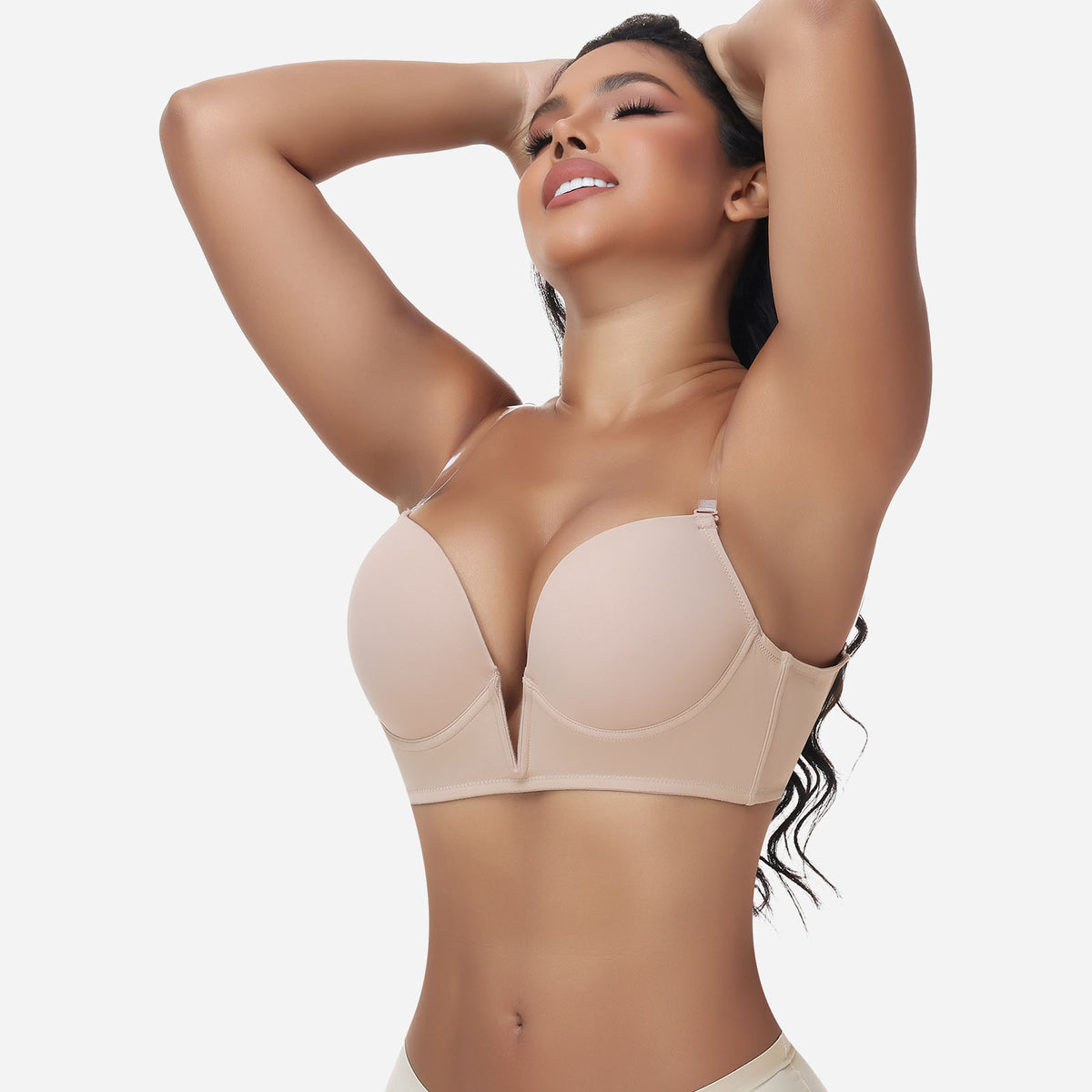 bra for deep v neck backless dress Plunge Push Up Low Cut with Clear Straps Nude / L Size:XL/XXL Wire Backless Strapless Bridal Google_LongPromDresses What Bra to wear