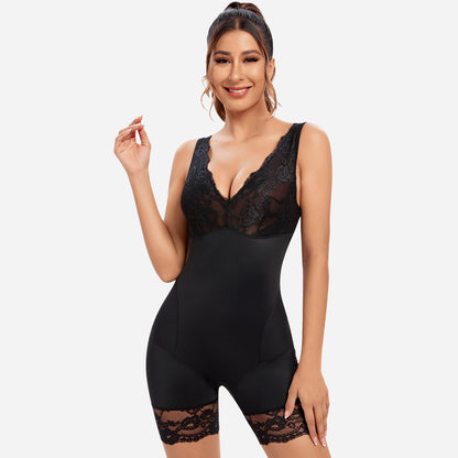 Joyshaper V-Neck Lace Mid-Thigh Bodysuit