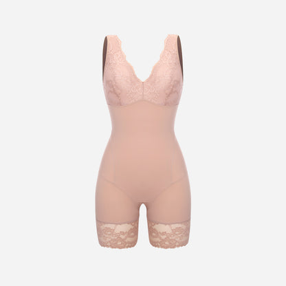 Joyshaper V-Neck Lace Mid-Thigh Bodysuit