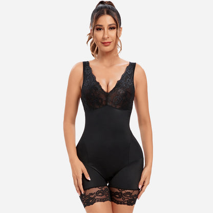 Joyshaper V-Neck Lace Mid-Thigh Bodysuit