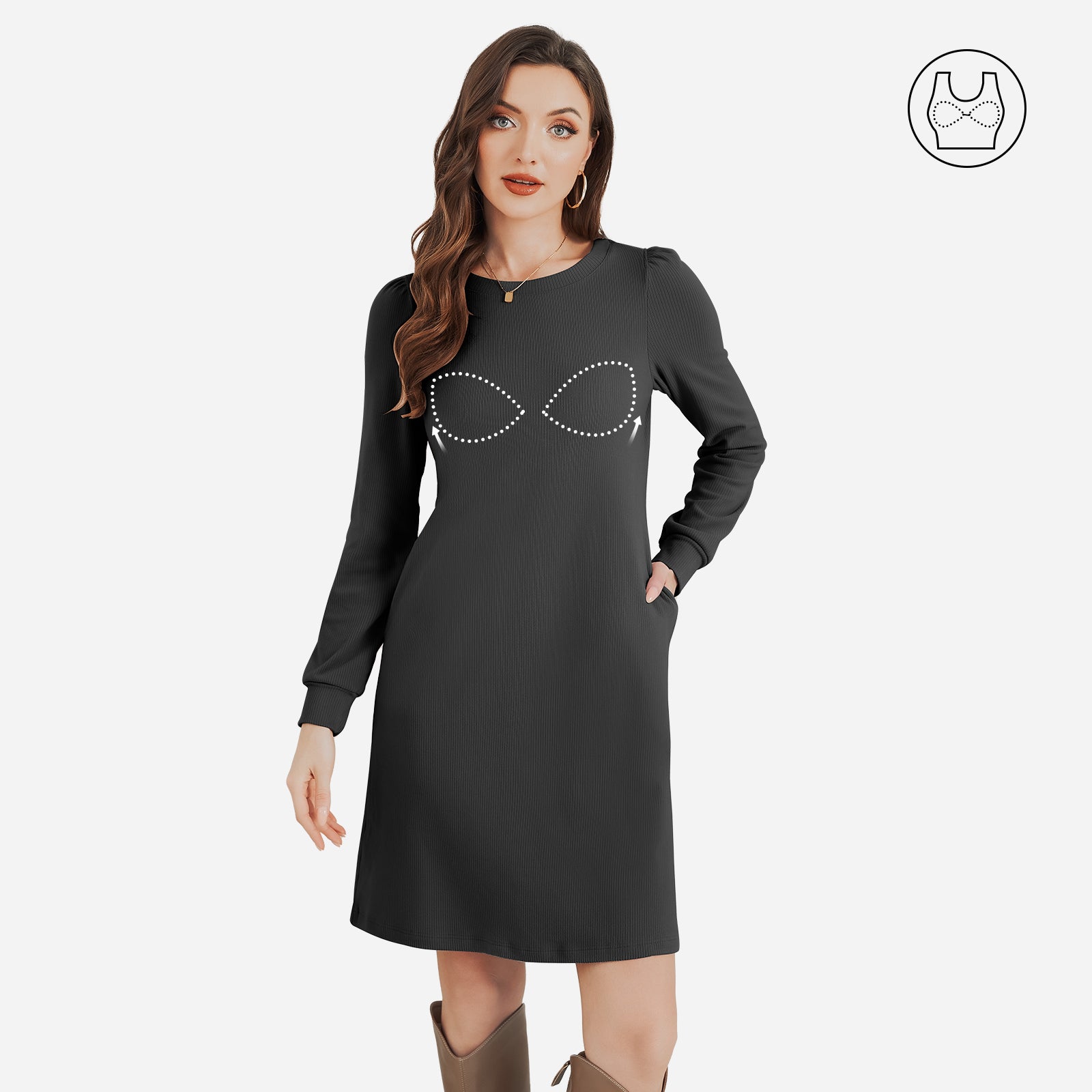Joyshaper Women’s Brushed Fabric Warm Dress with Built-in Bra Nude / L