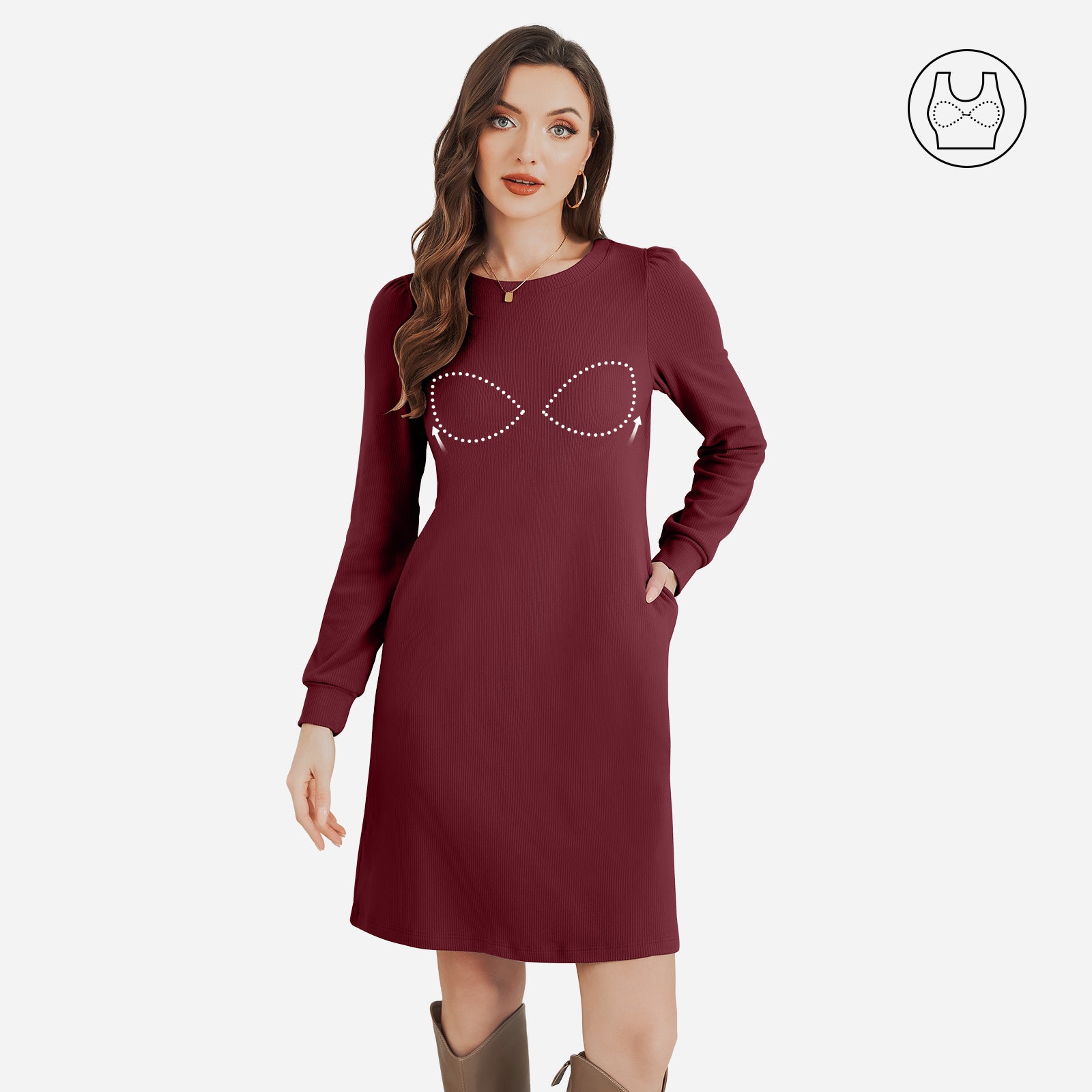 Joyshaper Women’s Brushed Fabric Warm Dress with Built-in Bra Nude / L
