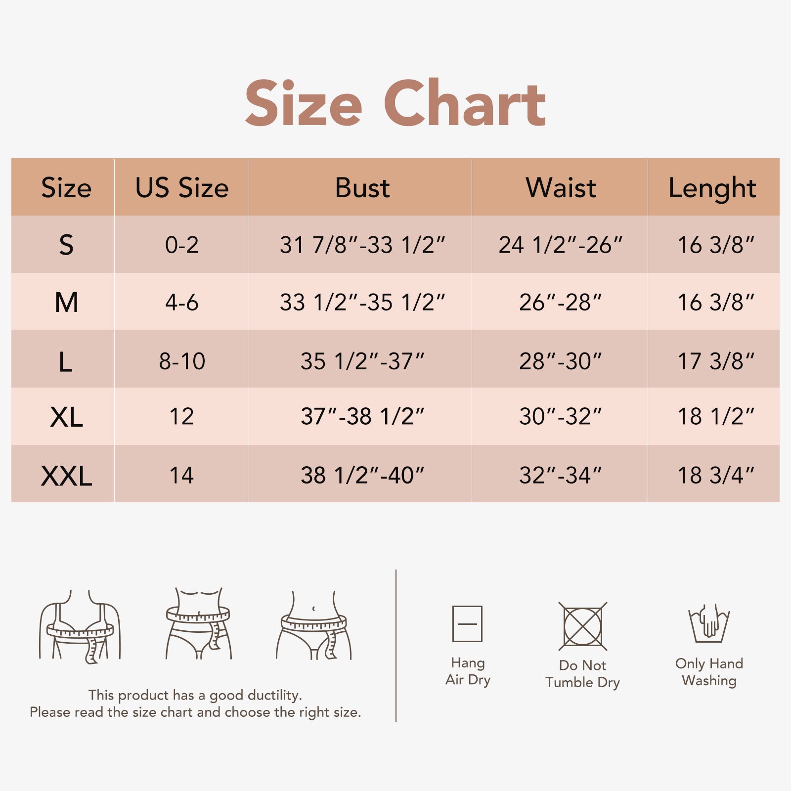 Joyshaper Seamless Tank with Adjustable Straps size chart